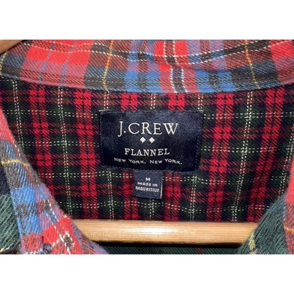 J Crew Mens Medium Patchwork Plaid Tartan Flannel Button Up‎ Long Sleeve Pocket